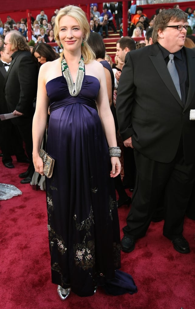 Cate's red carpet baby bump moment! Nominated for her roles in 'Elizabeth: The Golden Age' and for 'I'm Not There' in 2008. She looks radiant in this Dries Van Noten gown.