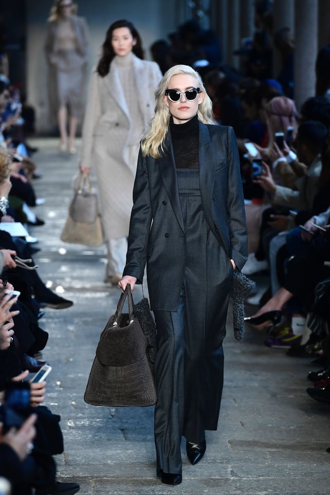 High (very high) waisted pants and pin-up sunglasses at the Max Mara fashion show.