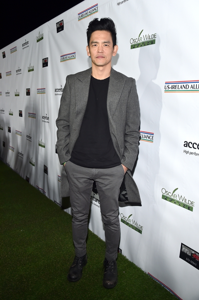 Actor John Cho looks dapper in grey.