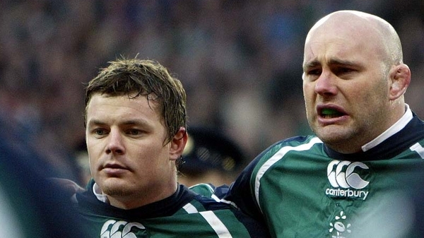 Brian O'Driscoll and John Hayes during the national anthem at Croke Park