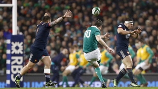 Jonathan Sexton boots over a brilliant drop-goal against France