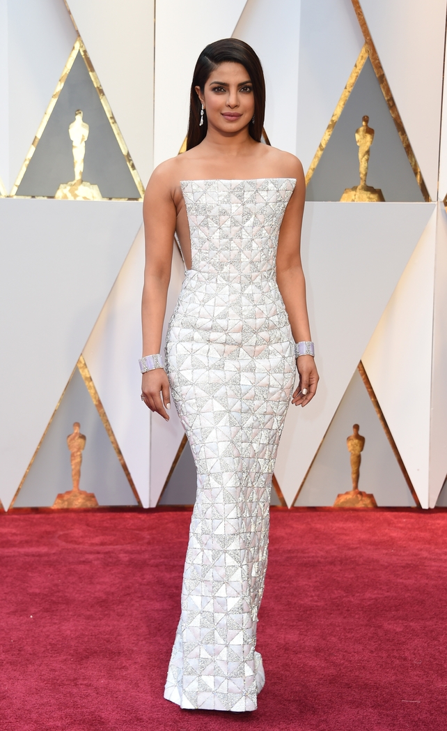 Priyanka Chopra in a structured white Ralph & Russo number.