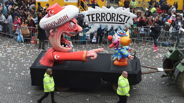A float depicting Turkish President Recep Tayyip Erdogan in Duesseldorf