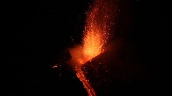 Bright lava lights up Sicilian sky as Mount Etna erupts
