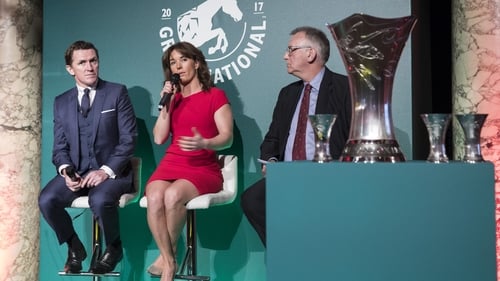 Phil Smith (R) pictured with AP McCoy and Katie Walsh at the launch of the Grand National weights