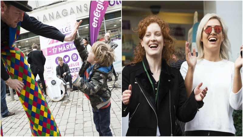 Stephen McGinley agus Séimí Coyle. Louise Ni Fhearghail agus Siomha Ní Ruairc, Baile Atha Cliath. Pictiúr: Andrew Downes