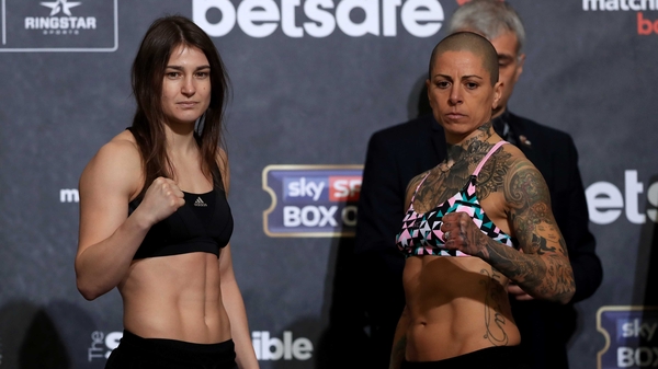 Katie Taylor and Monica Gentili pictured during their weigh-in at the O2