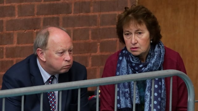 Traditional Unionist Voice (TUV) leader Jim Allister with his wife Ruth during the counting of ballot papers at the Seven Towers Leisure Centre, Ballymena