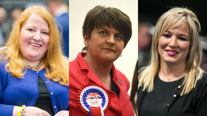 Three of the northern party leaders, the Alliance's Naomi Long (L), DUP leader Arlene Foster and Michelle O'Neill, Sinn Féin