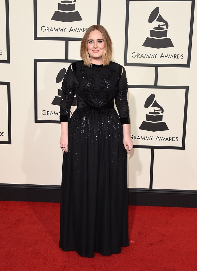 New haircut for a new chapter! Adele makes her comeback in 2016 at the Grammys in a glittering Givenchy dress.
