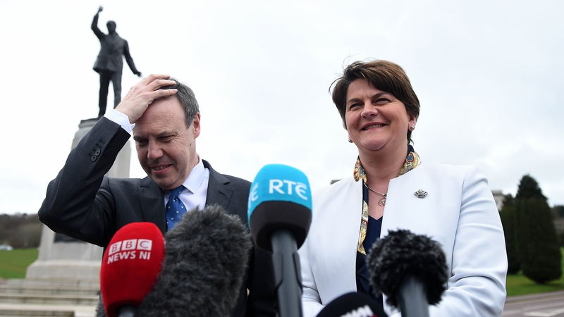 Arlene Foster and Nigel Dodds spoke to reporters at Stormont today