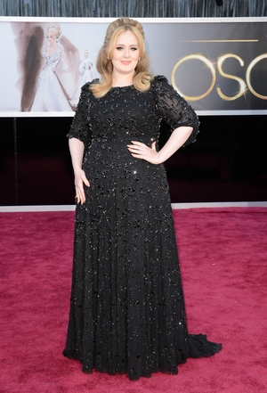 Adele sparkled at the 2013 Oscars in a Jenny Packham floor-length black gown.
