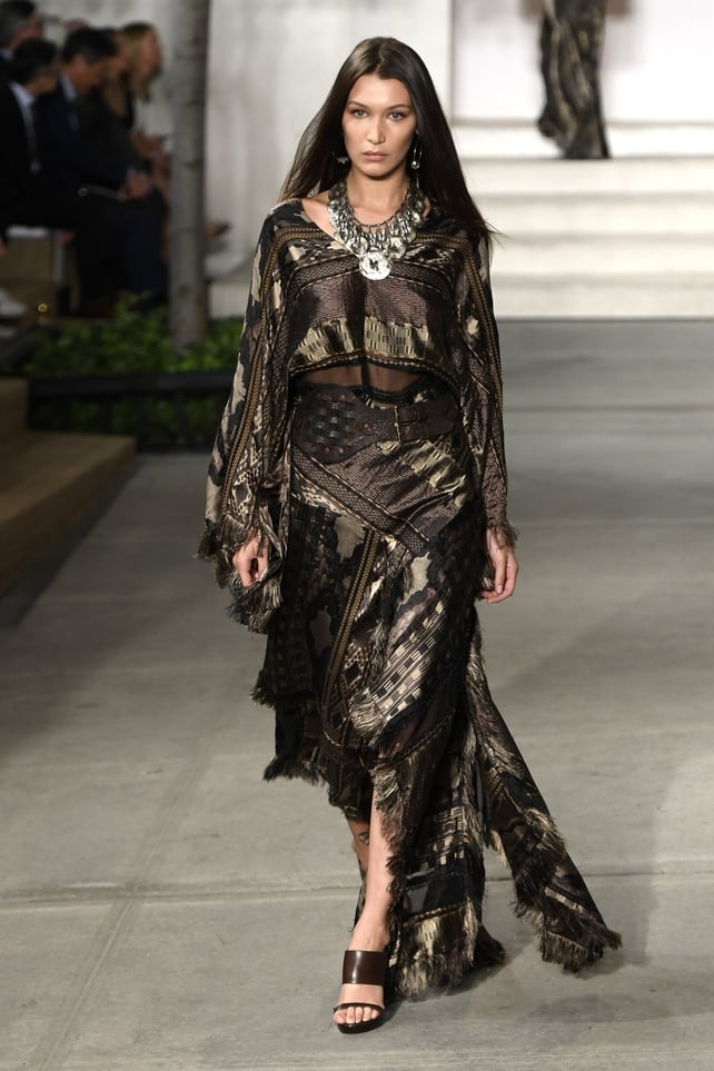 Bella at the Ralph Lauren New York Fashion Week show in 2016. We love her big statement necklace!