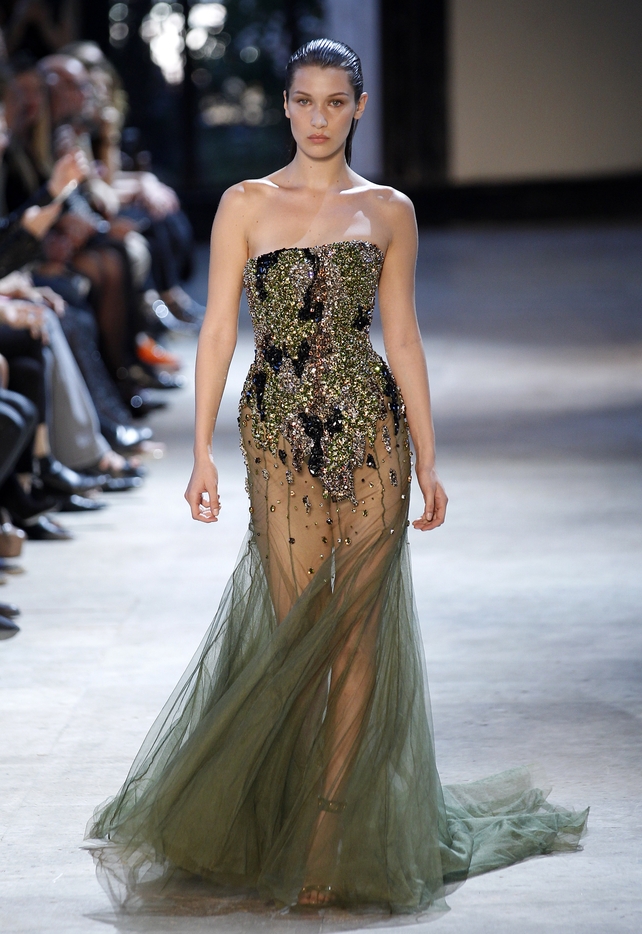 Bella looks hypnotizing in a mermaid embellished dress at the Alexandre Vauthier Haute Couture Paris Fashion Week Show in 2016.