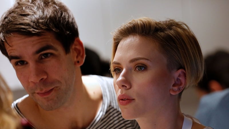 Scarlett Johansson and Romain Dauriac at the opening of her Yummy Pop gourmet popcorn shop in Paris in October 2016