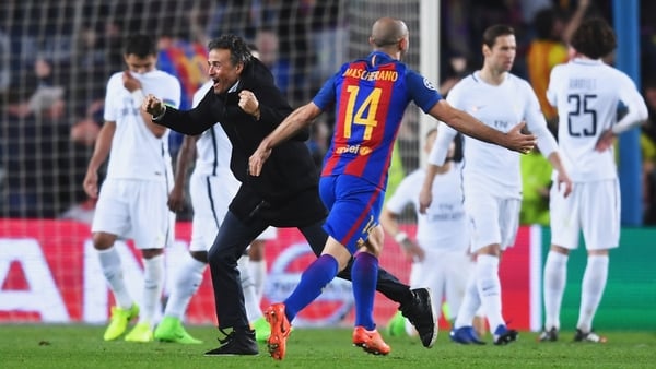 Luis Enrique celebrates his side's stunning win