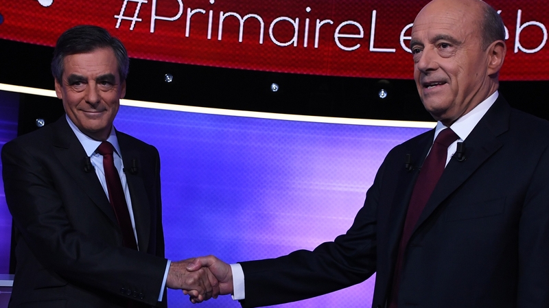 Alain Juppe (R) was defeated by Francois Fillon in the centre-right primaries in November