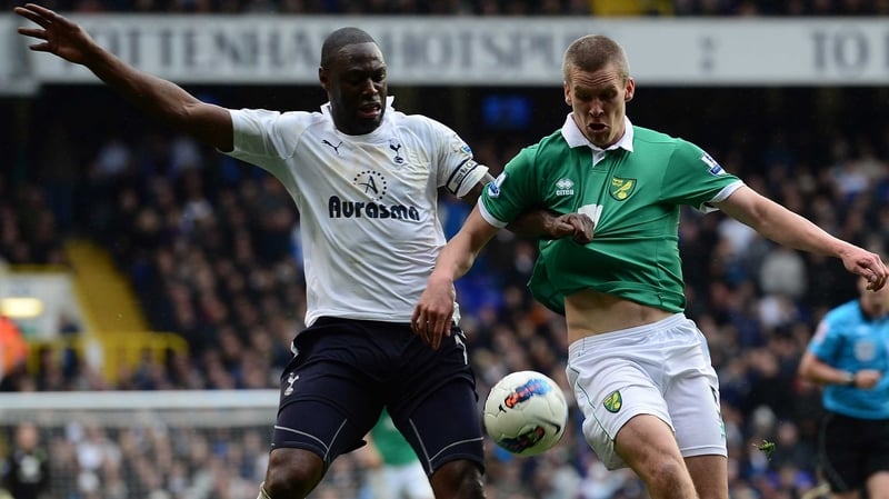 Steve Morison (r) in action for Norwich against Tottenham in 2012