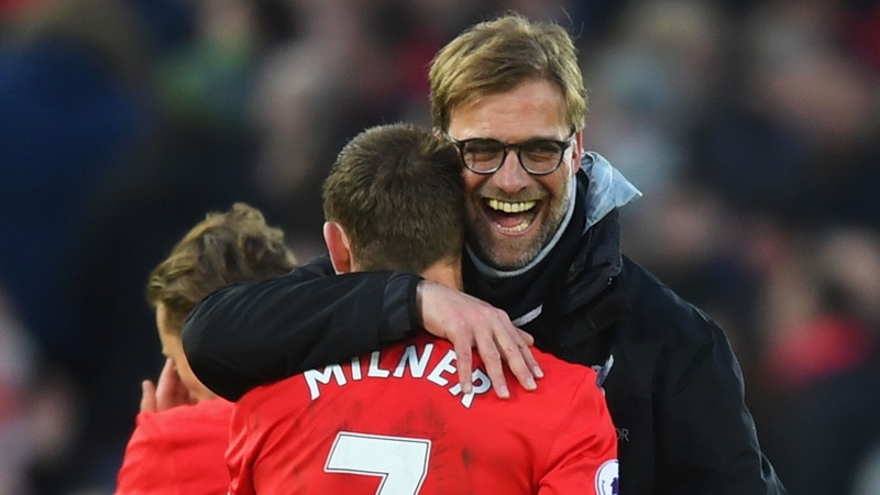 Klopp congratulates James Milner after beating Burnley