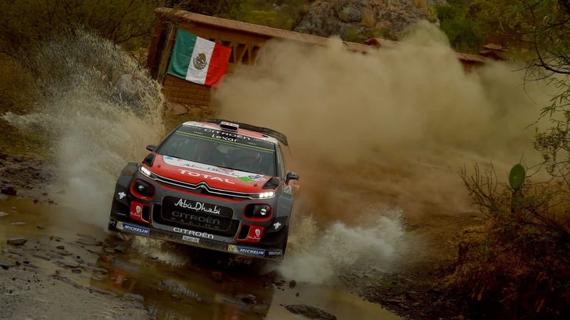 Kris Meeke negotiates the rough roads of Leon