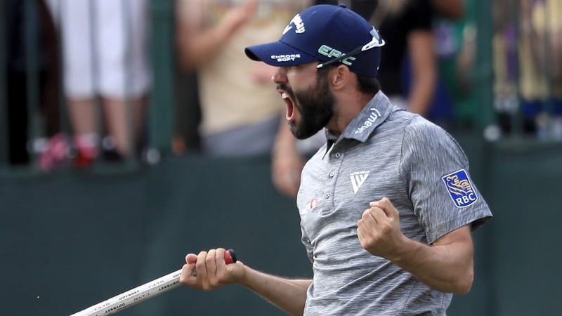 Adam Hadwin celebrates his maiden PGA title