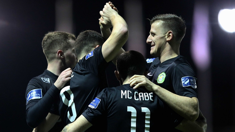 Aaron Greene of Bray celebrates his goal