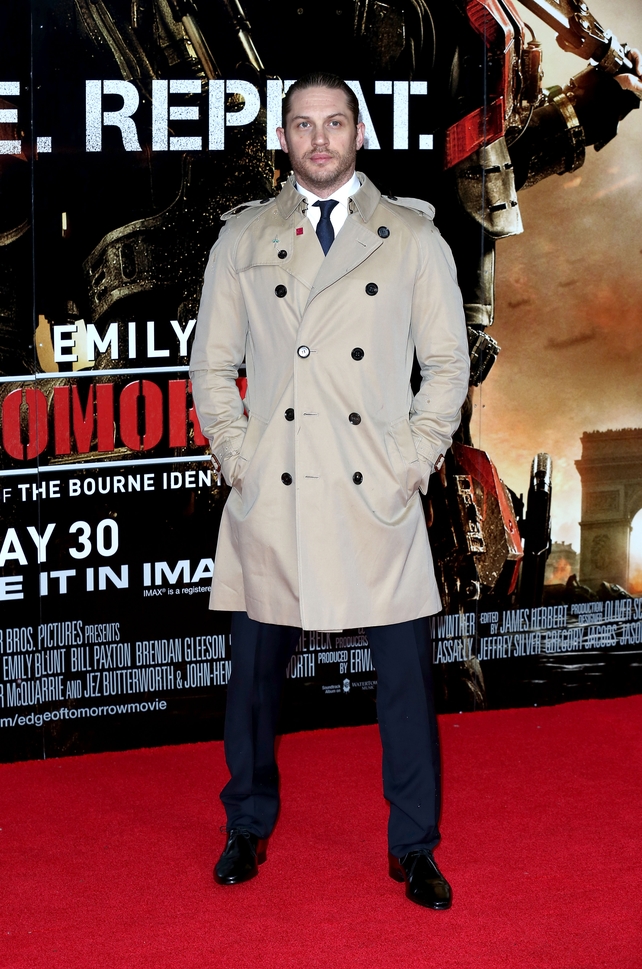What is a British man without an iconic Burberry trench coat? The actor looks elegant at the 'Edge of Tomorrow' UK Premiere in 2014.
