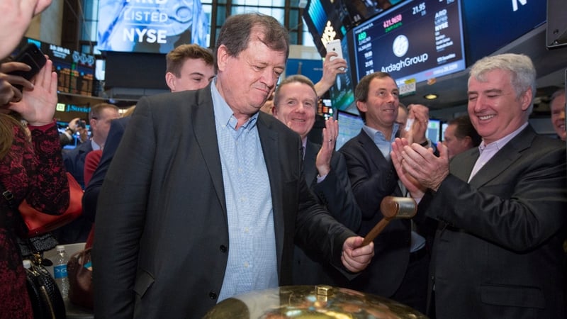 Ardagh Group Chairman Paul Coulson rings the opening bell at the group's listing day at the New York Stock Exchange