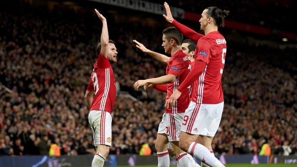 Juan Mata celebrates his goal with his Manchester Unite team-mates