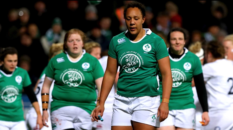 Sophie Spence is dejected after an English try