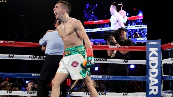 Conlan celebrates a win in his professional debut at Madison Square Garden