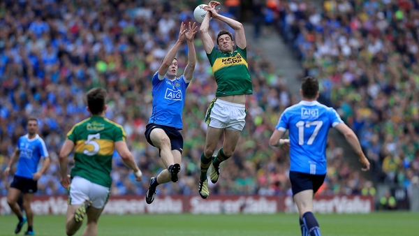 Brian Fenton and David Moran battle for possession in the 2016 All-Ireland semi-final at Croke Park