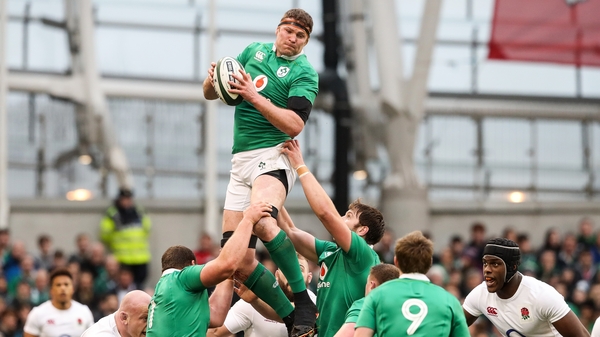 Donnacha Ryan wins the ball in the line-out for Ireland against England
