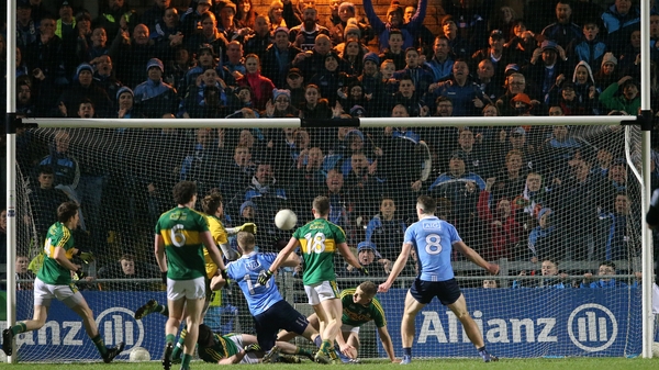 Kerry goalkeeper Brendan Kealy keeps Dublin out with a save on the line