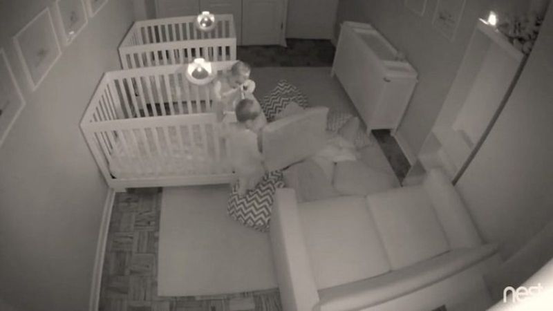 Two year old twins Andrew and Ryan have mischief in mind