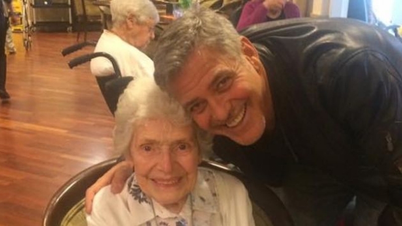 Pat Adams with George Clooney on Sunday - "I just think he's a handsome man. He does a lot of good and I just like him and that's all there is to it, really" Photo: Sunrise UK