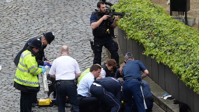 Emergency services at the scene outside the Palace of Westminster