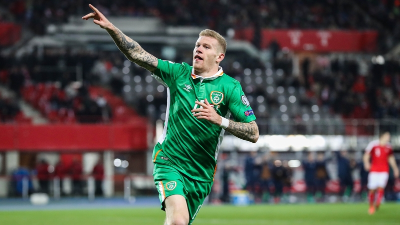 James McClean celebrates scoring against Austria in Russia 2018 qualifying