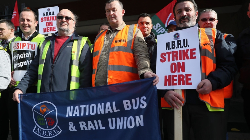 Workers picket outside Busáras in Dublin