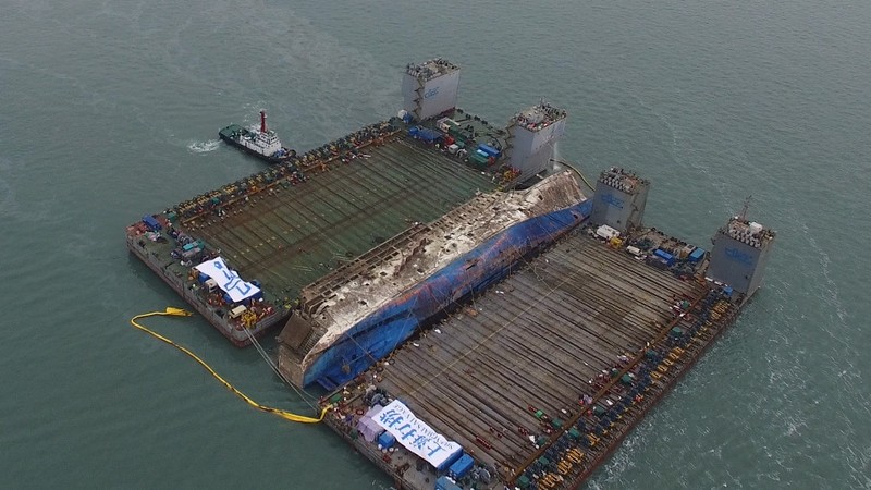 Ferry was hauled onto a giant lifting ship