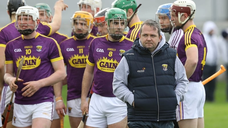Davy Fitzgerald walks away from his players as they get ready for throw-in against Offaly earlier in the season