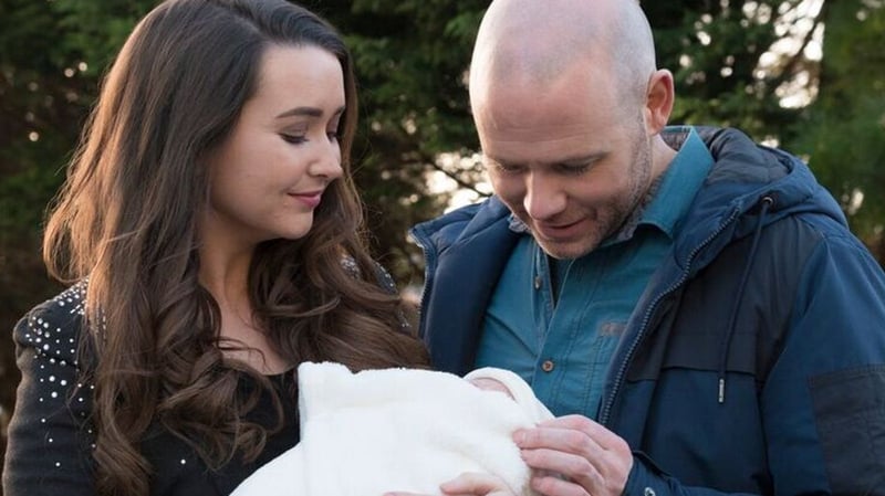 Katy and Jason bring baby Jay home from hospital.