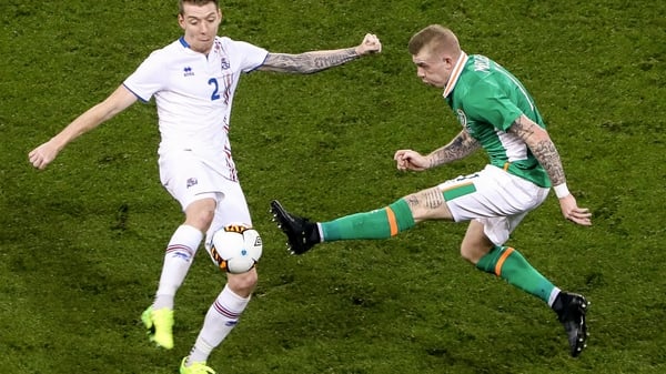 James McClean with Birkir Mar Saevarsson