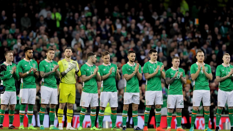 The Republic of Ireland players ahead of kick-off against Iceland