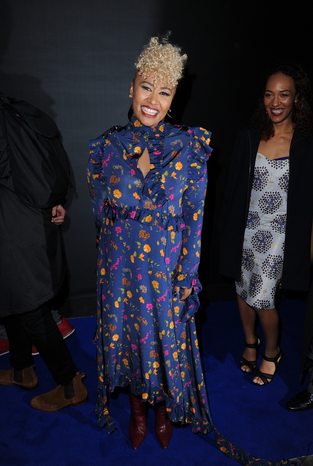 Party dress! All smiles in this floral dress at the Universal Music Party for The BRIT Awards 2017.