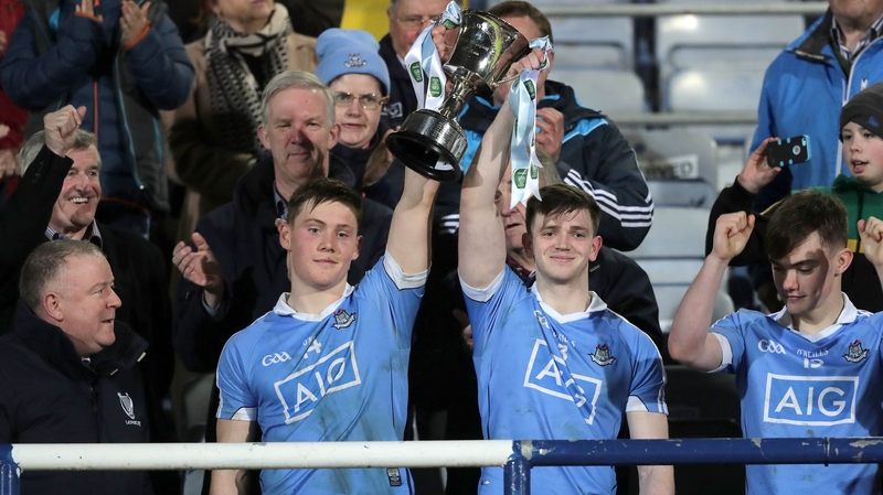 Dublin co-captains Con O'Callaghan and Cillian O'Shea raise the trophy