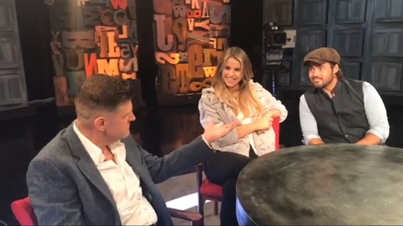 Vogue Williams with her new beau Spencer Matthews on the set of Brendan O'Connor's Cutting Edge