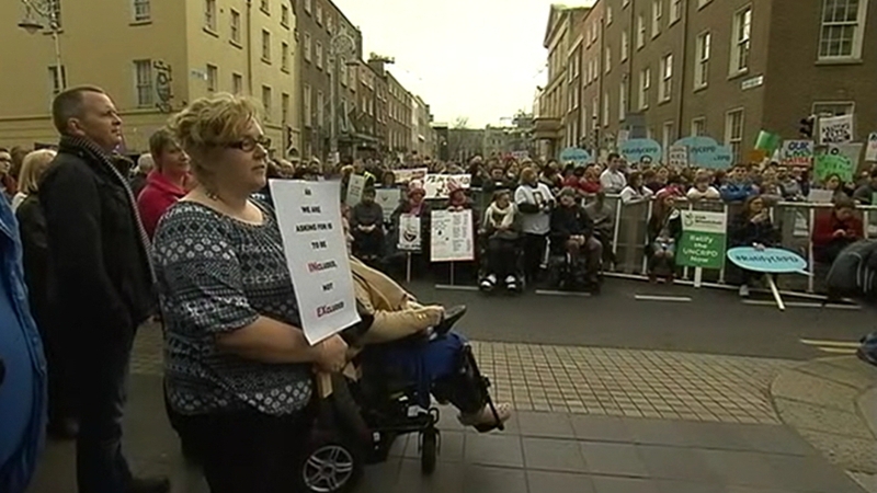 Hundreds of people took part in the protest outside Leinster House