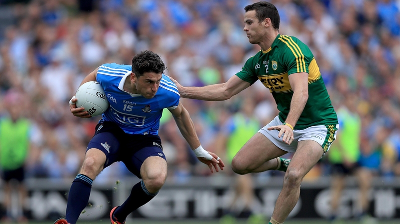 Dublin's Bernard Brogan and Shane Enright of Kerry
