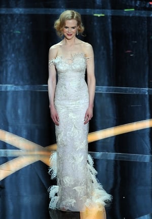 A Hollywood angel at the Oscars ceremony in 2009 wearing a feathered L'Wren Scott bustier gown.